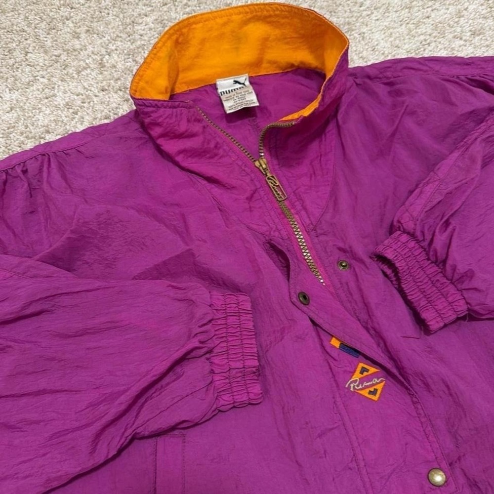 90s Vintage Puma‎ Windbreaker Jacket | Purple & Orange Colorblock | Large